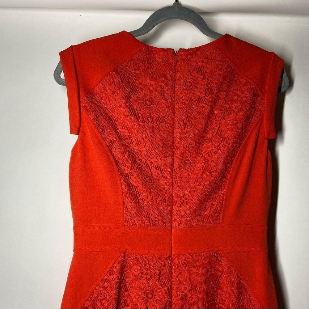 Adrianna Papell Sz 8 Floral Lace Inset Orange Dress Cocktail Party Wedding Guest - Picture 7 of 10